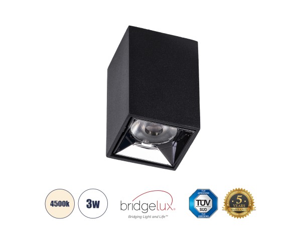 GLOBOSTAR® LUMINAR 60320 Downlight Σποτ LED 3W 420lm 36° AC 220-240V IP20 Φυσικό Λευκό 4500K - Osram SMD Chip & TÜV SÜD Driver - Μαύρο Ματ - Μ4.2 x Π4.2 x Υ6.6cm - 5 Χρόνια Εγγύηση