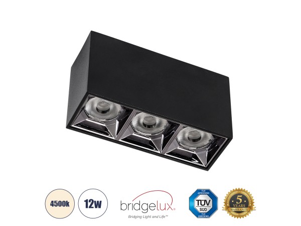 GLOBOSTAR® LUMINAR 60324 Downlight Σποτ LED 12W 1680lm 36° AC 220-240V IP20 Φυσικό Λευκό 4500K - Osram SMD Chip & TÜV SÜD Driver - Μαύρο Ματ - Μ11.8 x Π4.2 x Υ6.6cm - 5 Χρόνια Εγγύηση