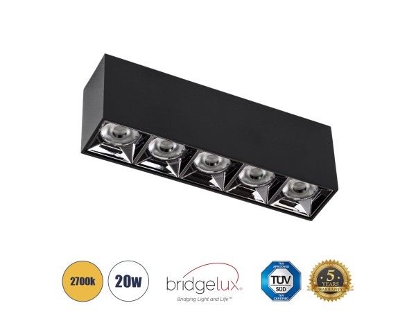 GLOBOSTAR® LUMINAR 60329 Downlight Σποτ LED 20W 2700lm 36° AC 220-240V IP20 Θερμό Λευκό 2700K - Osram SMD Chip & TÜV SÜD Driver - Μαύρο Ματ - Μ19.5 x Π4.2 x Υ6.6cm - 5 Χρόνια Εγγύηση