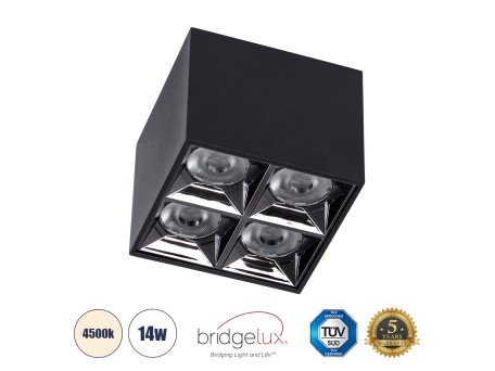 GLOBOSTAR® LUMINAR 60332 Downlight Σποτ LED 14W 1960lm 36° AC 220-240V IP20 Φυσικό Λευκό 4500K - Osram SMD Chip & TÜV SÜD Driver - Μαύρο Ματ - Μ8.2 x Π8.2 x Υ6.6cm - 5 Χρόνια Εγγύηση