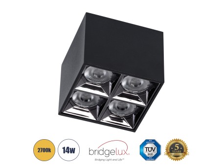 GLOBOSTAR® LUMINAR 60333 Downlight Σποτ LED 14W 1890lm 36° AC 220-240V IP20 Θερμό Λευκό 2700K - Osram SMD Chip & TÜV SÜD Driver - Μαύρο Ματ - Μ8.2 x Π8.2 x Υ6.6cm - 5 Χρόνια Εγγύηση