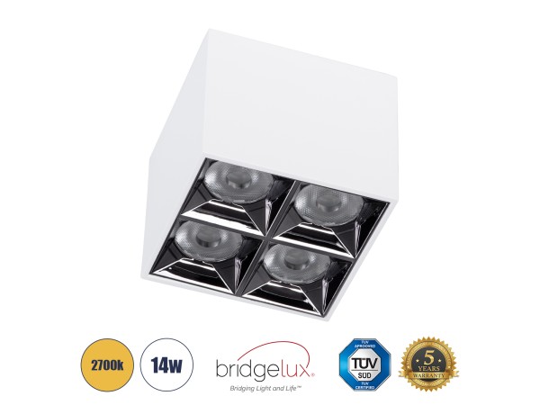 GLOBOSTAR® LUMINAR 60335 Downlight Σποτ LED 14W 1890lm 36° AC 220-240V IP20 Θερμό Λευκό 2700K - Osram SMD Chip & TÜV SÜD Driver - Λευκό Ματ - Μ8.2 x Π8.2 x Υ6.6cm - 5 Χρόνια Εγγύηση