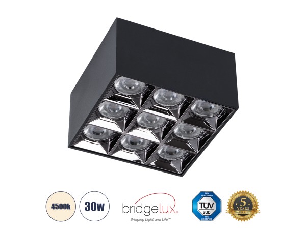 GLOBOSTAR® LUMINAR 60336 Downlight Σποτ LED 30W 4200lm 36° AC 220-240V IP20 Φυσικό Λευκό 4500K - Osram SMD Chip & TÜV SÜD Driver - Μαύρο Ματ - Μ12 x Π12 x Υ6.6cm - 5 Χρόνια Εγγύηση