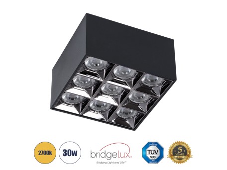 GLOBOSTAR® LUMINAR 60337 Downlight Σποτ LED 30W 4050lm 36° AC 220-240V IP20 Θερμό Λευκό 2700K - Osram SMD Chip & TÜV SÜD Driver - Μαύρο Ματ - Μ12 x Π12 x Υ6.6cm - 5 Χρόνια Εγγύηση