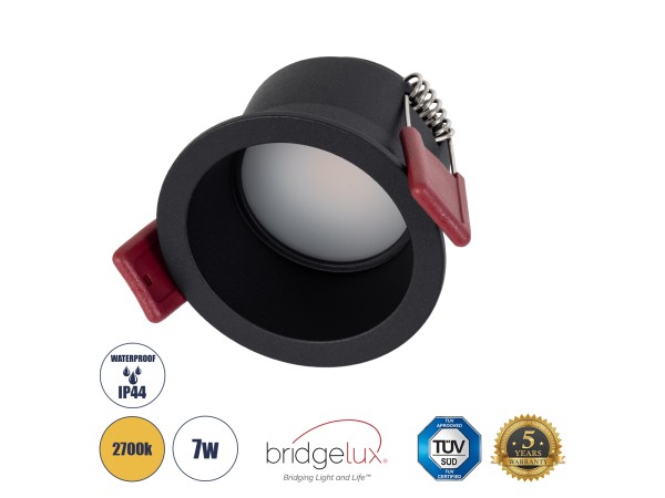 GLOBOSTAR® IP 60343 Χωνευτό Downlight Σποτ Μπάνιου & WC LED 7W 700lm 45° AC 220-240V Αδιάβροχο IP44 Θερμό Λευκό 2700K - Lumileds SMD Chip & TÜV SÜD Driver - Μαύρο Ματ - Μ6.6 x Π6.6 x Υ5.3cm / Q5.5cm - 5 Χρόνια Εγγύηση