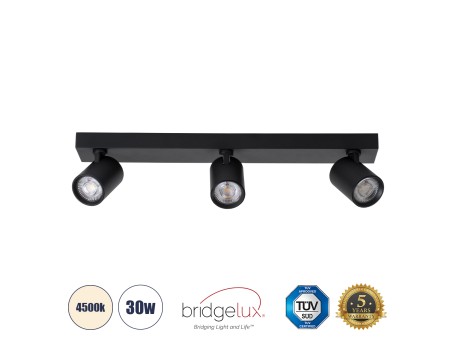 GLOBOSTAR® LEONARDO 60348 Μοντέρνο Φωτιστικό Οροφής LED 30W 3600lm 60° AC 220-240V IP20 Φυσικό Λευκό 4500K - Bridgelux COB - Μαύρο - Μ52 x Π7 x Υ11.8cm - 5 Χρόνια Εγγύηση