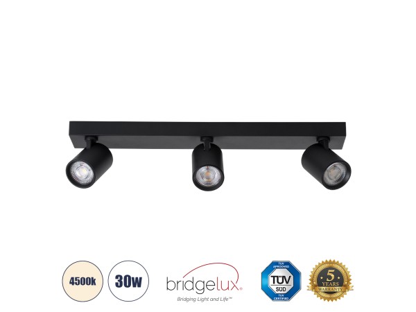 GLOBOSTAR® LEONARDO 60348 Μοντέρνο Φωτιστικό Οροφής LED 30W 3600lm 60° AC 220-240V IP20 Φυσικό Λευκό 4500K - Bridgelux COB - Μαύρο - Μ52 x Π7 x Υ11.8cm - 5 Χρόνια Εγγύηση