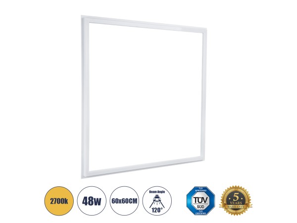 GLOBOSTAR® FRAMELIN 60370 Χωνευτό Panel Οροφής 60x60 LED 48W 5280lm 120° CRI≥85Ra UGR<19 AC 220-240V IP20 Θερμό Λευκό 2700K - Lumileds SMD Chip & TÜV SÜD Driver - Λευκό Γαλακτερό - Μ60 x Π60 x Υ1.5cm / Q56 x 56cm - 5 Χρόνια Εγγύηση