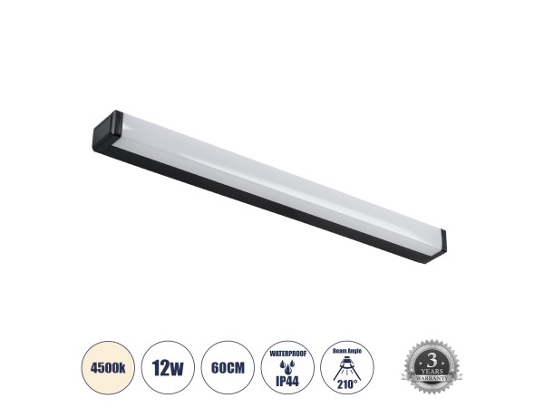 GLOBOSTAR® RENATA 60440 Μοντέρνο Φωτιστικό Τοίχου - Απλίκα Καθρέπτη Μπάνιου LED 12W 1400lm 180° AC 220-240V IP44 Φυσικό Λευκό 4500K - Lumileds SMD Chip & TÜV SÜD Driver - Μαύρο Ματ - Μ60 x Π4 x Υ5.5cm - 3 Χρόνια Εγγύηση GLOBOSTAR® RENATA 60440 Μοντέρνο Φωτιστικό Τοίχου - Απλίκα Καθρέπτη Μπάνιου LED 12W 1400lm 180° AC 220-240V IP44 Φυσικό Λευκό 4500K - Lumileds SMD Chip & TÜV SÜD Driver - Μαύρο Ματ - Μ60 x Π4 x Υ5.5cm - 3 Χρόνια Εγγύηση