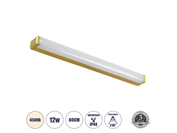 GLOBOSTAR® RENATA 60441 Μοντέρνο Φωτιστικό Τοίχου - Απλίκα Καθρέπτη Μπάνιου LED 12W 1400lm 210° AC 220-240V IP44 Φυσικό Λευκό 4500K - Lumileds SMD Chip & TÜV SÜD Driver - Χρυσό - Μ60 x Π4 x Υ5.5cm - 3 Χρόνια Εγγύηση