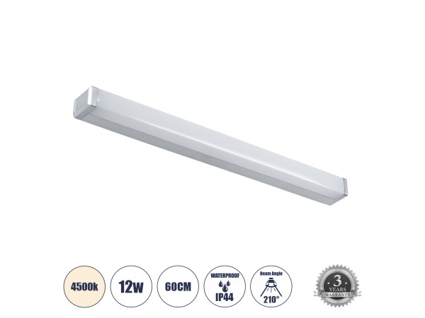 GLOBOSTAR® RENATA 60442 Μοντέρνο Φωτιστικό Τοίχου - Απλίκα Καθρέπτη Μπάνιου LED 12W 1400lm 180° AC 220-240V IP44 Φυσικό Λευκό 4500K - Lumileds SMD Chip & TÜV SÜD Driver - Νίκελ Χρώμιο - Μ60 x Π4 x Υ5.5cm - 3 Χρόνια Εγγύηση