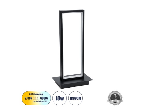 GLOBOSTAR® CORNELIE 60460 Μοντέρνο Επιτραπέζιο Φωτιστικό LED CCT 18W 1980lm 200° AC 220-240V IP20 Ρυθμιζόμενο Λευκό CCT με On/Off 2700K/4500K/6000K - Lumileds SMD Chip - Mαύρο - Μ18 x Π10 x Υ36cm - 3 Χρόνια Εγγύηση