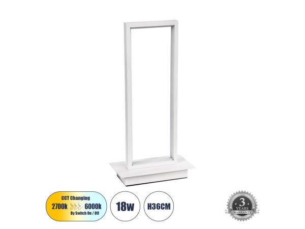 GLOBOSTAR® CORNELIE 60461 Μοντέρνο Επιτραπέζιο Φωτιστικό LED CCT 18W 1980lm 200° AC 220-240V IP20 Ρυθμιζόμενο Λευκό CCT με On/Off 2700K/4500K/6000K - Lumileds SMD Chip - Λευκό - Μ18 x Π10 x Υ36cm - 3 Χρόνια Εγγύηση
