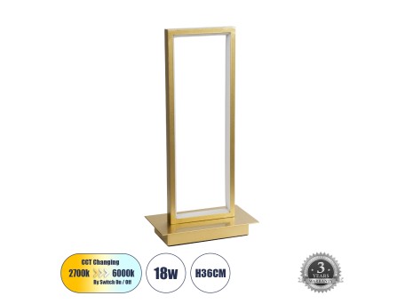GLOBOSTAR® CORNELIE 60462 Μοντέρνο Επιτραπέζιο Φωτιστικό LED CCT 18W 1980lm 200° AC 220-240V IP20 Ρυθμιζόμενο Λευκό CCT με On/Off 2700K/4500K/6000K - Lumileds SMD Chip - Χρυσό - Μ18 x Π10 x Υ36cm - 3 Χρόνια Εγγύηση
