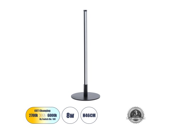 GLOBOSTAR® DALUMA 60467 Μοντέρνο Επιτραπέζιο Φωτιστικό LED 8W 880lm 200° AC 220-240V IP20 Ρυθμιζόμενο Λευκό CCT με On/Off 2700K/4500K/6000K - Lumileds SMD Chip - Μαύρο - Μ15 x Π15 x Υ46cm - 3 Χρόνια Εγγύηση