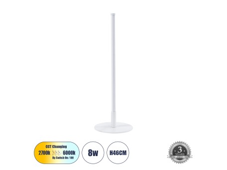 GLOBOSTAR® DALUMA 60468 Μοντέρνο Επιτραπέζιο Φωτιστικό LED 8W 880lm 200° AC 220-240V IP20 Ρυθμιζόμενο Λευκό CCT με On/Off 2700K/4500K/6000K - Lumileds SMD Chip - Λευκό - Μ15 x Π15 x Υ46cm - 3 Χρόνια Εγγύηση