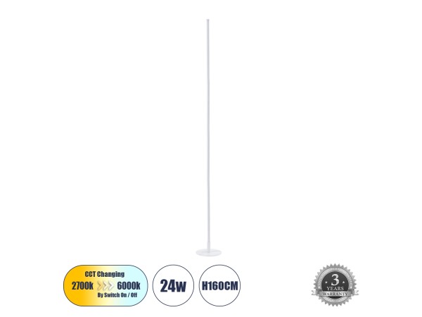 GLOBOSTAR® DALUMA 60471 Μοντέρνο Επιδαπέδιο Φωτιστικό LED 24W 2640lm 200° AC 220-240V IP20 Ρυθμιζόμενο Λευκό CCT με On/Off 2700K/4500K/6000K - Lumileds SMD Chip - Λευκό - Μ18 x Π18 x Υ160cm - 3 Χρόνια Εγγύηση