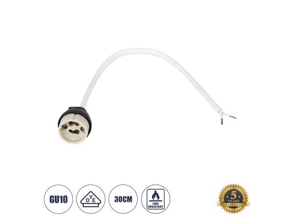 GloboStar® LAMPHOLDER 60499 Ντουί GU10 Πορσελάνης με 30cm VDE Καλώδιο & Anti-Fire Protection High Resistance Tube - ᐊVDEᐅ Certified - IP20 - Φ3.5 x Μ32cm - 5 Years Warranty