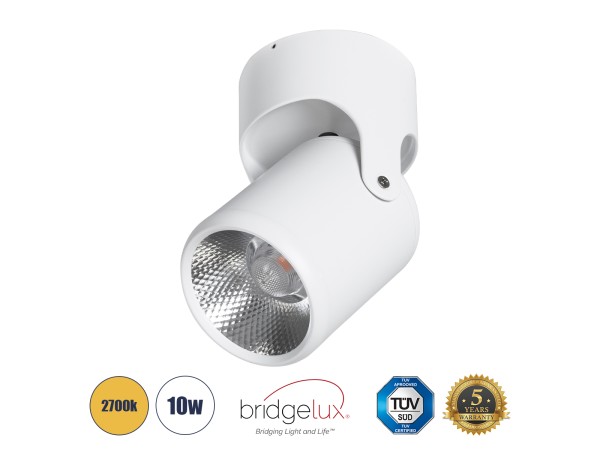 GLOBOSTAR® DETRONIC 60502 Κινούμενο Downlight Σποτ LED 10W 1250lm 24° AC 220-240V IP20 Θερμό Λευκό 2700K - Bridgelux COB Chip & TÜV SÜD Driver - Λευκό Ματ - Μ9 x Π9 x Υ16cm - 5 Χρόνια Εγγύηση