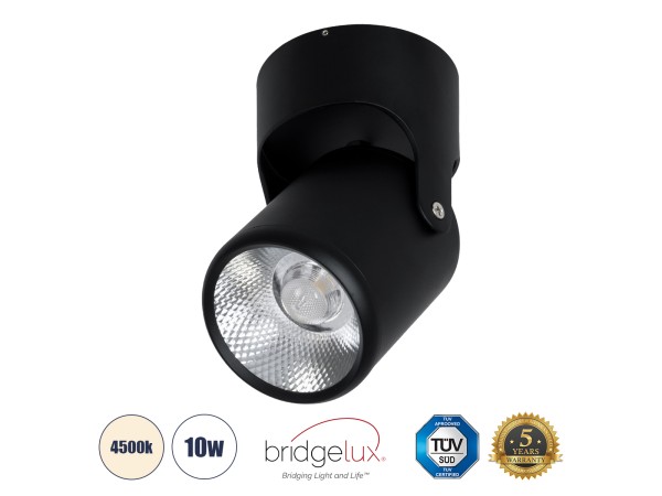 GLOBOSTAR® DETRONIC 60504 Κινούμενο Downlight Σποτ LED 10W 1300lm 24° AC 220-240V IP20 Φυσικό Λευκό 4500K - Bridgelux COB Chip & TÜV SÜD Driver - Μαύρο Ματ - Μ9 x Π9 x Υ16cm - 5 Χρόνια Εγγύηση