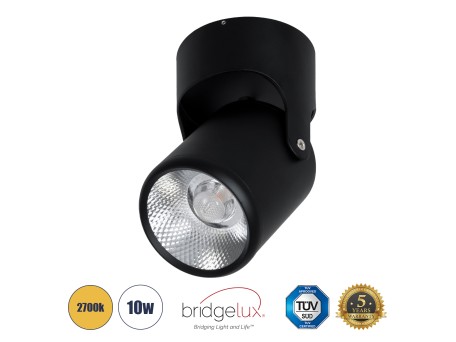 GLOBOSTAR® DETRONIC 60505 Κινούμενο Downlight Σποτ LED 10W 1250lm 24° AC 220-240V IP20 Θερμό Λευκό 2700K - Bridgelux COB Chip & TÜV SÜD Driver - Μαύρο Ματ - Μ9 x Π9 x Υ16cm - 5 Χρόνια Εγγύηση