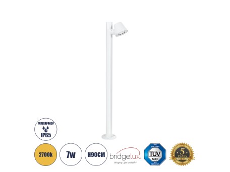 GloboStar® GARDENIA 60506 Φωτιστικό Κήπου - Κολωνάκι Αρχιτεκτονικού Φωτισμού Εξωτερικού Χώρου LED 7W 700lm 60° AC220-240V Αδιάβροχο IP65 - Σώμα Αλουμινίου & Tempered Glass - Μ12 x Π18 x Υ90cm - Θερμό Λευκό 2700K - Λευκό - Bridgelux Chip - 5 Years Warranty