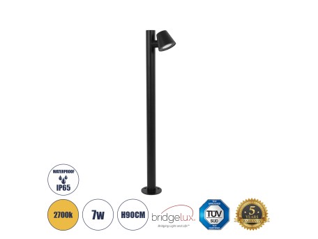 GloboStar® GARDENIA 60508 Φωτιστικό Κήπου - Κολωνάκι Αρχιτεκτονικού Φωτισμού Εξωτερικού Χώρου LED 7W 700lm 60° AC220-240V Αδιάβροχο IP65 - Σώμα Αλουμινίου & Tempered Glass - Μ12 x Π18 x Υ90cm - Θερμό Λευκό 2700K - Μαύρο - Bridgelux Chip - 5 Years Warranty