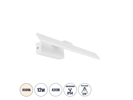 GLOBOSTAR® MIRROR 60512 Μοντέρνο Φωτιστικό Τοίχου - Απλίκα Καθρέπτη Μπάνιου LED 12W 1440lm 120° AC 220-240V IP54 Φυσικό Λευκό 4500K - Lumileds SMD Chip & TÜV SÜD Driver - Λευκό Ματ - Μ42 x Π5 x Υ15cm - 2 Χρόνια Εγγύηση