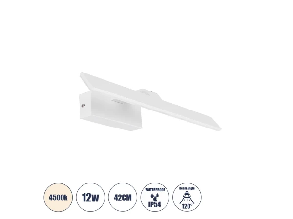 GLOBOSTAR® MIRROR 60512 Μοντέρνο Φωτιστικό Τοίχου - Απλίκα Καθρέπτη Μπάνιου LED 12W 1440lm 120° AC 220-240V IP54 Φυσικό Λευκό 4500K - Lumileds SMD Chip & TÜV SÜD Driver - Λευκό Ματ - Μ42 x Π5 x Υ15cm - 2 Χρόνια Εγγύηση