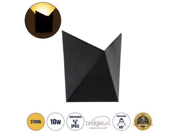 GLOBOSTAR® STEALTH 60520 Μοντέρνο Φωτιστικό Τοίχου - Απλίκα LED 10W 1000lm 60° AC 220-240V Αδιάβροχο IP65 Θερμό Λευκό 2700K - Bridgelux COB Chip & TÜV SÜD Driver - Μαύρο Ματ - Μ17 x Π7.5 x Υ17cm - 5 Χρόνια Εγγύηση