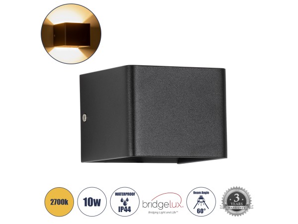 GLOBOSTAR® CIRCOA 60535 Μοντέρνο Φωτιστικό Τοίχου - Απλίκα LED 10W 1000lm 60° AC 220-240V Αδιάβροχο IP44 Θερμό Λευκό 2700K - Bridgelux COB Chip & TÜV SÜD Driver - Μαύρο Ματ - Μ10 x Π8 x Υ10cm - 5 Χρόνια Εγγύηση