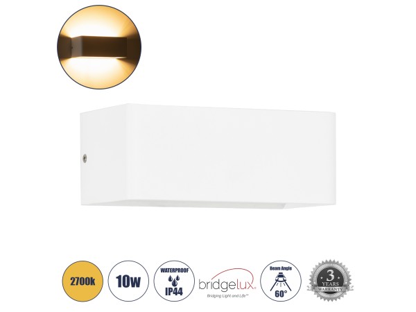 GLOBOSTAR® CIRCOA 60542 Μοντέρνο Φωτιστικό Τοίχου - Απλίκα LED 10W 1000lm 60° AC 220-240V Αδιάβροχο IP44 Θερμό Λευκό 2700K - Bridgelux COB Chip & TÜV SÜD Driver - Λευκό Ματ - Μ20 x Π8 x Υ10cm - 5 Χρόνια Εγγύηση