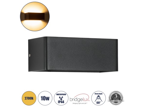 GLOBOSTAR® CIRCOA 60544 Μοντέρνο Φωτιστικό Τοίχου - Απλίκα LED 10W 1000lm 60° AC 220-240V Αδιάβροχο IP44 Θερμό Λευκό 2700K - Bridgelux COB Chip & TÜV SÜD Driver - Μαύρο Ματ - Μ20 x Π8 x Υ10cm - 5 Χρόνια Εγγύηση