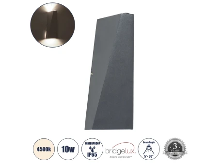 GLOBOSTAR® TRIANDE 60555 Μοντέρνο Φωτιστικό Τοίχου - Απλίκα LED 10W 1200lm 5°/60° AC 220-240V Αδιάβροχο IP65 Φυσικό Λευκό 4500K - Bridgelux COB Chip & TÜV SÜD Driver - Γκρι Ανθρακί Ματ - Μ8.5 x Π8.5 x Υ20cm - 5 Χρόνια Εγγύηση