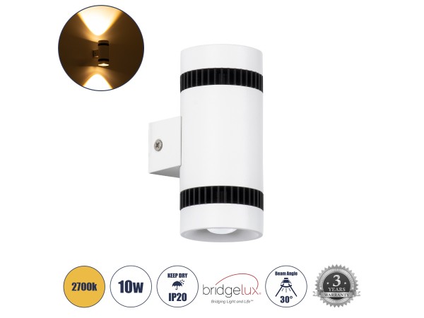 GLOBOSTAR® CANNONAL 60575 Μοντέρνο Φωτιστικό Τοίχου - Απλίκα LED 10W 1150lm 30° AC 220-240V IP20 Θερμό Λευκό 2700K - Bridgelux COB Chip & TÜV SÜD Driver - Μαύρο Ματ & Λευκό Ματ - Μ5 x Π6.5 x Υ11cm - 3 Χρόνια Εγγύηση