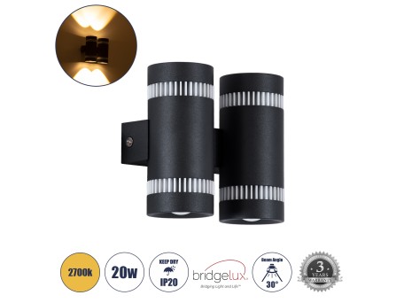GLOBOSTAR® CANNONAL 60580 Μοντέρνο Φωτιστικό Τοίχου - Απλίκα LED 20W 2300lm 30° AC 220-240V IP20 Θερμό Λευκό 2700K - Bridgelux COB Chip & TÜV SÜD Driver - Μαύρο Ματ & Λευκό Ματ - Μ12 x Π6.5 x Υ11cm - 3 Χρόνια Εγγύηση