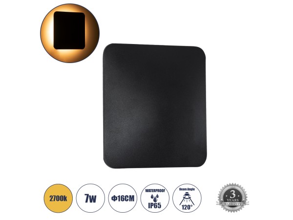 GLOBOSTAR® HELIO-S 60662 Μοντέρνο Φωτιστικό Τοίχου - Απλίκα LED 7W 700lm 120° AC 220-240V Αδιάβροχο IP65 Θερμό Λευκό 2700K - Lumileds SMD Chip & TÜV SÜD Driver - Μαύρο Ματ - Μ16 x Π5 x Υ16cm - 5 Χρόνια Εγγύηση GLOBOSTAR® HELIO-S 60662 Μοντέρνο Φωτιστικό Τοίχου - Απλίκα LED 7W 700lm 120° AC 220-240V Αδιάβροχο IP65 Θερμό Λευκό 2700K - Lumileds SMD Chip & TÜV SÜD Driver - Μαύρο Ματ - Μ16 x Π5 x Υ16cm - 5 Χρόνια Εγγύηση