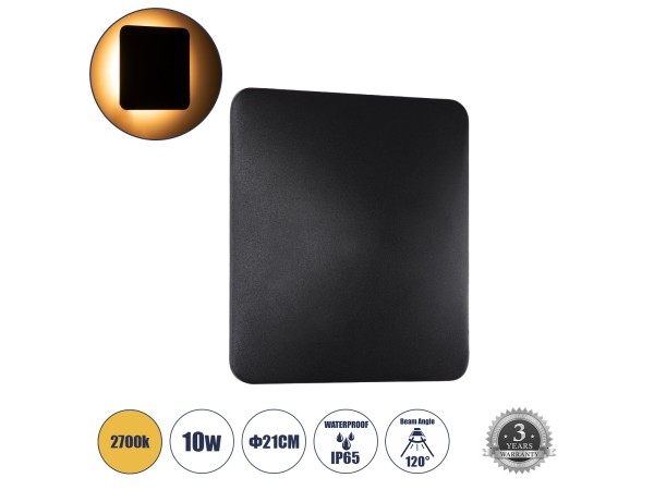 GLOBOSTAR® HELIO-S 60663 Μοντέρνο Φωτιστικό Τοίχου - Απλίκα LED 10W 1150lm 120° AC 220-240V Αδιάβροχο IP65 Θερμό Λευκό 2700K - Lumileds SMD Chip & TÜV SÜD Driver - Μαύρο Ματ - Μ21 x Π5 x Υ21cm - 5 Χρόνια Εγγύηση GLOBOSTAR® HELIO-S 60663 Μοντέρνο Φωτιστικό Τοίχου - Απλίκα LED 10W 1150lm 120° AC 220-240V Αδιάβροχο IP65 Θερμό Λευκό 2700K - Lumileds SMD Chip & TÜV SÜD Driver - Μαύρο Ματ - Μ21 x Π5 x Υ21cm - 5 Χρόνια Εγγύηση