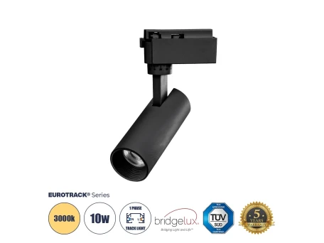 Globostar BEAMTRACK 60805 Μονοφασικό Φωτιστικό Σποτ Ράγας LED 10W 230V 1200lm 30° Acrylic HQ LENS AC 220-240V IP20 Φ4.6 x Υ12.5cm Θερμό Λευκό 3000k - EUROTRACK® System 1L+1N - Μαύρο - Bridgelux Chip - TUV Certified Driver - 5 Χρόνια Εγγύηση