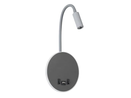 GLOBOSTAR® GOOSE 60882 Μοντέρνο Φωτιστικό Τοίχου - Απλίκα Ξενοδοχείου Reading Light με Φορτιστή USB 3A LED 6W 600lm 36° & 360° AC 220-240V IP20 Φυσικό Λευκό 4500K - CREE XPE & Lumileds SMD Chip & TÜV SÜD Driver - Γκρι Ανθρακί Ματ - Μ15.5 x Π15 x Υ30.5cm -