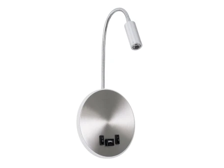 GLOBOSTAR® GOOSE 60884 Μοντέρνο Φωτιστικό Τοίχου - Απλίκα Ξενοδοχείου Reading Light με Φορτιστή USB 3A LED 6W 600lm 36° & 360° AC 220-240V IP20 Φυσικό Λευκό 4500K - CREE XPE & Lumileds SMD Chip & TÜV SÜD Driver - Νίκελ Βούρτσας - Μ15.5 x Π15 x Υ30.5cm - 3