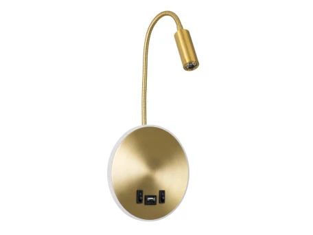 GLOBOSTAR® GOOSE 60885 Μοντέρνο Φωτιστικό Τοίχου - Απλίκα Ξενοδοχείου Reading Light με Φορτιστή USB 3A LED 6W 600lm 36° & 360° AC 220-240V IP20 Φυσικό Λευκό 4500K - CREE XPE & Lumileds SMD Chip & TÜV SÜD Driver - Χρυσό Πλατίνα - Μ15.5 x Π15 x Υ30.5cm - 3 