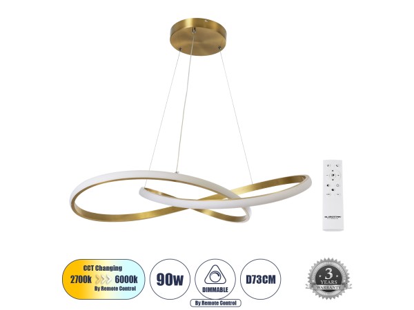 GLOBOSTAR® DEXTER 60916 Μοντέρνο Κρεμαστό Φωτιστικό Οροφής LED 90W 10080lm 300° AC 220-240V IP20 Ρυθμιζόμενο Λευκό CCT με Χειριστήριο από 2700K έως 6000K Dimmable - Lumileds SMD Chip - Χρυσό Πλατίνα - Μ73 x Π73 x Υ16cm - 3 Χρόνια Εγγύηση GLOBOSTAR® DEXTER 60916 Μοντέρνο Κρεμαστό Φωτιστικό Οροφής LED 90W 10080lm 300° AC 220-240V IP20 Ρυθμιζόμενο Λευκό CCT με Χειριστήριο από 2700K έως 6000K Dimmable - Lumileds SMD Chip - Χρυσό Πλατίνα - Μ73 x Π73 x Υ16cm - 3 Χρόνια Εγγύηση