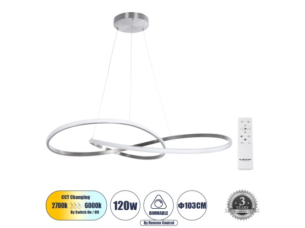 GLOBOSTAR® DEXTER 60919 Μοντέρνο Κρεμαστό Φωτιστικό Οροφής LED 120W 13440lm 300° AC 220-240V IP20 Ρυθμιζόμενο Λευκό CCT με Χειριστήριο από 2700K έως 6000K Dimmable - Lumileds SMD Chip - Νίκελ Βούρτσας - Μ103 x Π103 x Υ30cm - 3 Χρόνια Εγγύηση GLOBOSTAR® DEXTER 60919 Μοντέρνο Κρεμαστό Φωτιστικό Οροφής LED 120W 13440lm 300° AC 220-240V IP20 Ρυθμιζόμενο Λευκό CCT με Χειριστήριο από 2700K έως 6000K Dimmable - Lumileds SMD Chip - Νίκελ Βούρτσας - Μ103 x Π103 x Υ30cm - 3 Χρόνια Εγγύηση