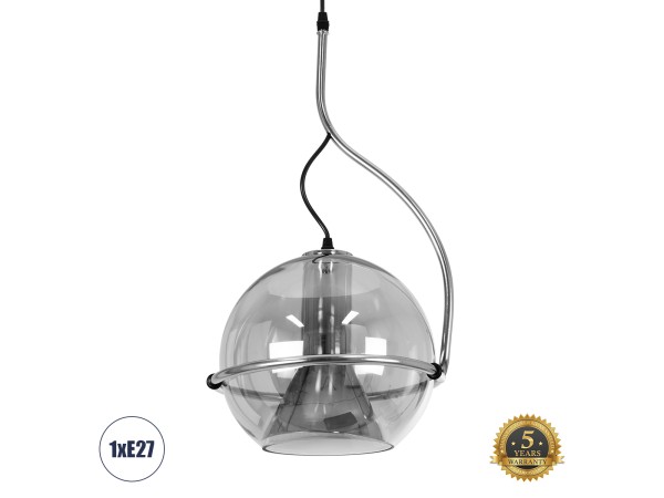 GLOBOSTAR® GLASSO 60928 Μοντέρνο Κρεμαστό Φωτιστικό Οροφής με Ντουί 1 x E27 AC 220-240V IP20 - Ασημί - Μ27 x Π27 x Υ52cm