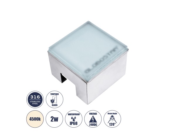 GLOBOSTAR® CYBOLITHOS 60947 Χωνευτό Αρχιτεκτονικο Φωτιστικό Σποτ Δαπέδου LED 2W 230lm 120° DC 24V Αδιάβροχο IP68 IK06 Φυσικό Λευκό 4500K Dimmable - Bridgelux SMD Chip - Γαλακτερό Tempered Glass & Ανοξείδωτο Ατσάλι SS316 - Μ10 x Π10x Υ8cm / Q10 x 10cm - 3 GLOBOSTAR® CYBOLITHOS 60947 Χωνευτό Αρχιτεκτονικο Φωτιστικό Σποτ Δαπέδου LED 2W 230lm 120° DC 24V Αδιάβροχο IP68 IK06 Φυσικό Λευκό 4500K Dimmable - Bridgelux SMD Chip - Γαλακτερό Tempered Glass & Ανοξείδωτο Ατσάλι SS316 - Μ10 x Π10x Υ8cm / Q10 x 10cm - 3
