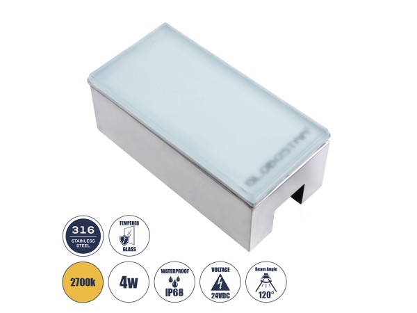 GLOBOSTAR® CYBOLITHOS 60949 Χωνευτό Αρχιτεκτονικο Φωτιστικό Σποτ Δαπέδου LED 4W 440lm 120° DC 24V Αδιάβροχο IP68 IK06 Θερμό Λευκό 2700K Dimmable - Bridgelux SMD Chip - Γαλακτερό Tempered Glass & Ανοξείδωτο Ατσάλι SS316 - Μ20 x Π10x Υ8cm / Q20 x 10cm - 3 Χ GLOBOSTAR® CYBOLITHOS 60949 Χωνευτό Αρχιτεκτονικο Φωτιστικό Σποτ Δαπέδου LED 4W 440lm 120° DC 24V Αδιάβροχο IP68 IK06 Θερμό Λευκό 2700K Dimmable - Bridgelux SMD Chip - Γαλακτερό Tempered Glass & Ανοξείδωτο Ατσάλι SS316 - Μ20 x Π10x Υ8cm / Q20 x 10cm - 3 Χ
