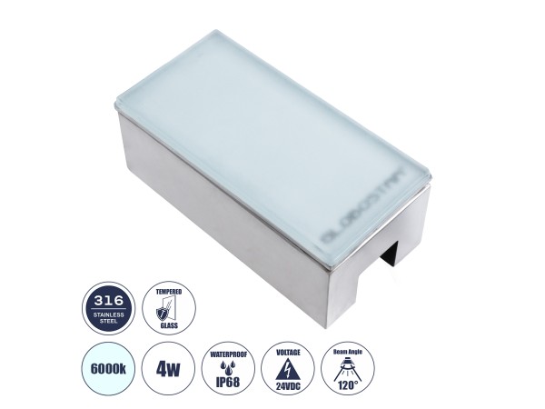 GLOBOSTAR® CYBOLITHOS 60951 Χωνευτό Αρχιτεκτονικο Φωτιστικό Σποτ Δαπέδου LED 4W 480lm 120° DC 24V Αδιάβροχο IP68 IK06 Ψυχρό Λευκό 6000K Dimmable - Bridgelux SMD Chip - Γαλακτερό Tempered Glass & Ανοξείδωτο Ατσάλι SS316 - Μ20 x Π10x Υ8cm / Q20 x 10cm - 3 Χ GLOBOSTAR® CYBOLITHOS 60951 Χωνευτό Αρχιτεκτονικο Φωτιστικό Σποτ Δαπέδου LED 4W 480lm 120° DC 24V Αδιάβροχο IP68 IK06 Ψυχρό Λευκό 6000K Dimmable - Bridgelux SMD Chip - Γαλακτερό Tempered Glass & Ανοξείδωτο Ατσάλι SS316 - Μ20 x Π10x Υ8cm / Q20 x 10cm - 3 Χ