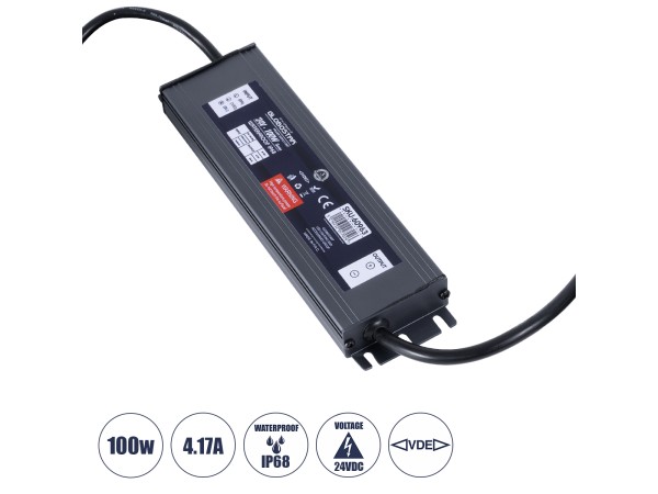 GLOBOSTAR® LUMISPLASH 60963 Τροφοδοτικό/Μετασχηματιστής Class II SELV 100W 4.17A DC 24V Αδιάβροχο IP68 - AC 220-240V σε DC 24V - Μ20 x Π5 x Υ2cm - 3 Χρόνια Εγγύηση