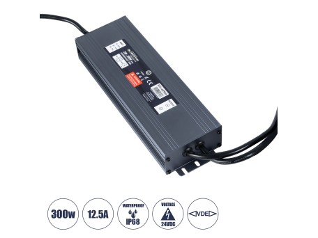 GLOBOSTAR® LUMISPLASH 60966 Τροφοδοτικό/Μετασχηματιστής Class II SELV 300W 12.5A DC 24V Αδιάβροχο IP68 - AC 220-240V σε DC 24V - M23.5 x W7.5 x H3.6cm - 3 Χρόνια Εγγύηση